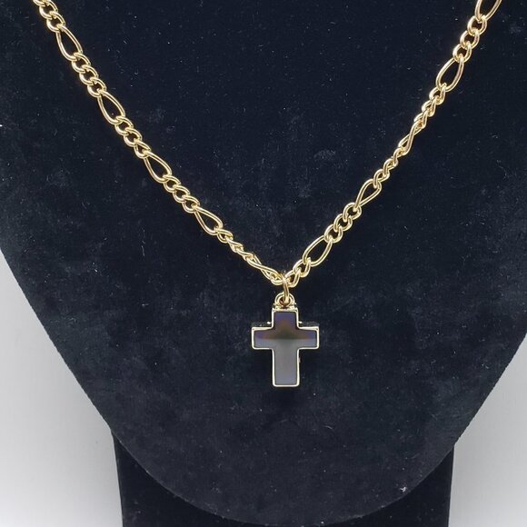 Unisex Polished Gold-tone Necklace with color changes Cross Pendant, 18+3-inch - Picture 6 of 11